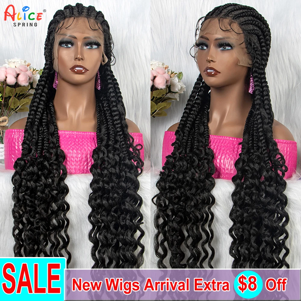 

Синтетические Полные парики на сетке, 36 дюймов, Плетеный женский парик с богемными кудрями