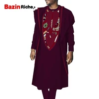 african suit for men robe shirt pants set long sleeve tops patchwork agbada boubou africain traditional robes 3 pcs set wyn1291
