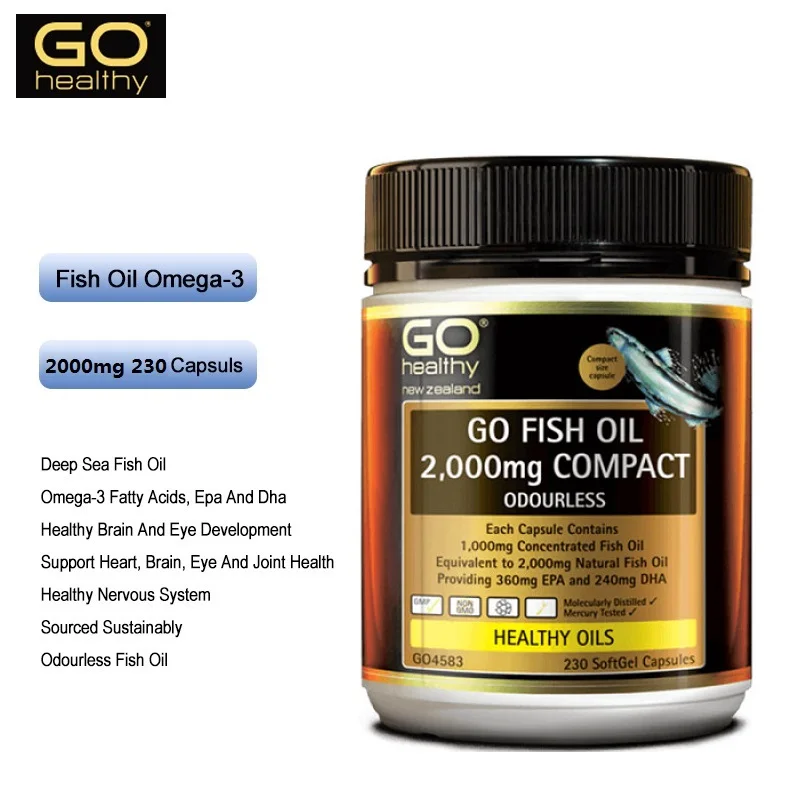 

2000 мг Рыбное масло без запаха глубоководный Omega3 230 капсул жирные кислоты EPA DHA подвижность суставов глаз мозг нервное развитие GoHealthy