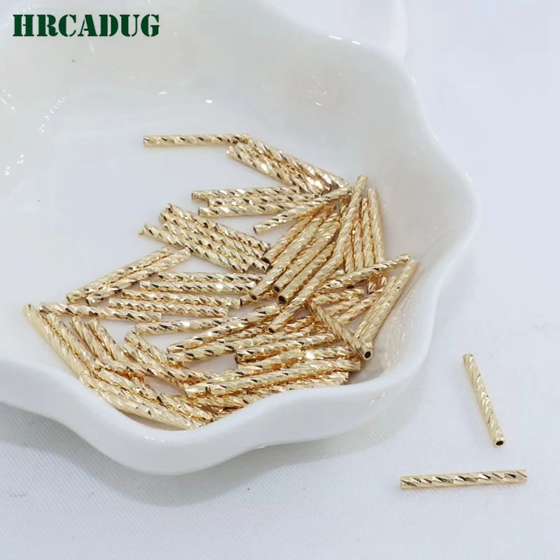 10/15/20mm Straight Tube 18K Gold Plated Brass Metal Texture Tube Beads For DIY Necklace Jewelry Making Supplies Accessories