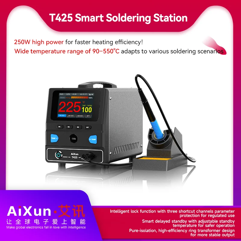 Цифровая паяльная станция высокой мощности Aixun T425 250 Вт 90-550 ° C с кривой температуры в реальном времени, насадками C245 и дизайном защиты от помех (art.: 3920d3de98a2d) - 3920d3de98a2d