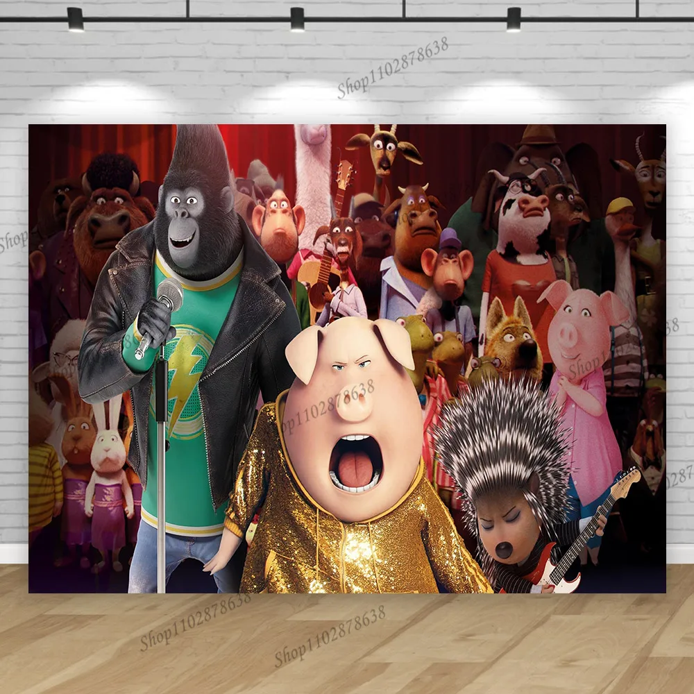 Фото Sing Movie Backdrop Banner Supplies Children Kid Birthday Party Decorations Background Photography Sound Animal Decor Post №3