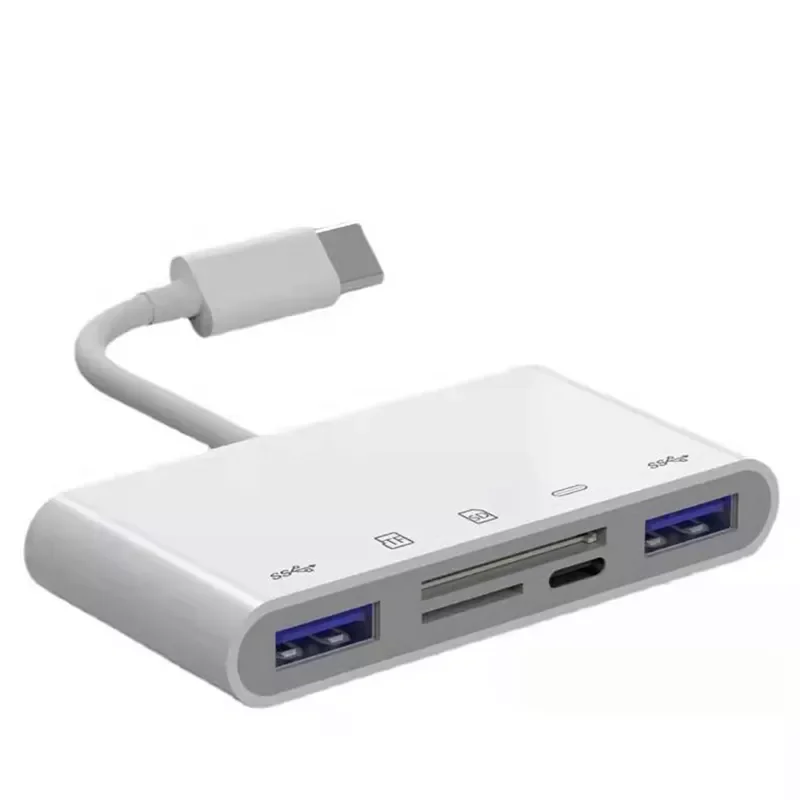 

5-In-1 SD Card Reader-USB 3.0 OTG Adapter Card Reader With Micro-SD/TF Card Slots,Fast Charging Port For Iphone/Android