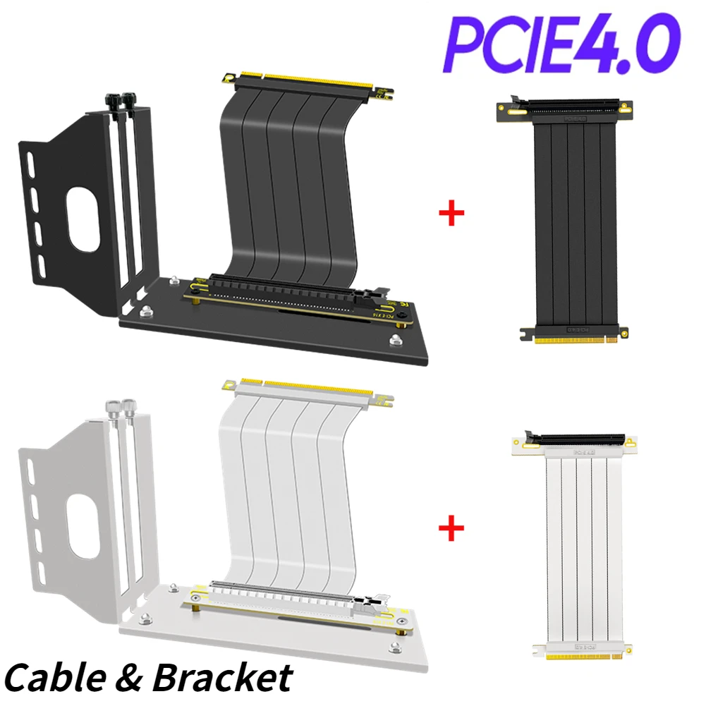 PCI-E 4.0 X16 Graphics Video Card GPU Vertical Bracket Fixed Combination DIY Full Speed PCI Gen4 Riser Extender Cable for ATX PC