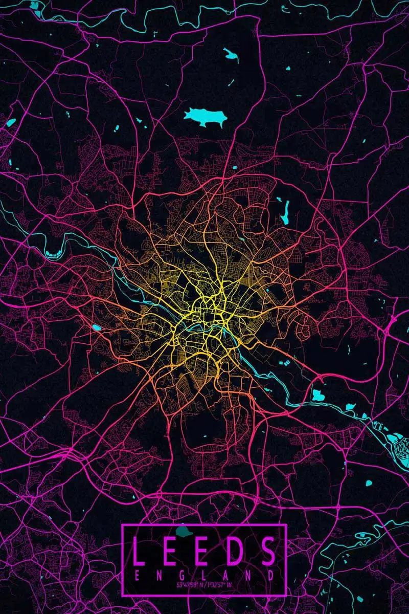 

Карта города Лидс, неоновые жестяные вывески, Настенный декор, декор для комнаты, ретро винтажная неоновая вывеска для клуба, мужской пещеры...