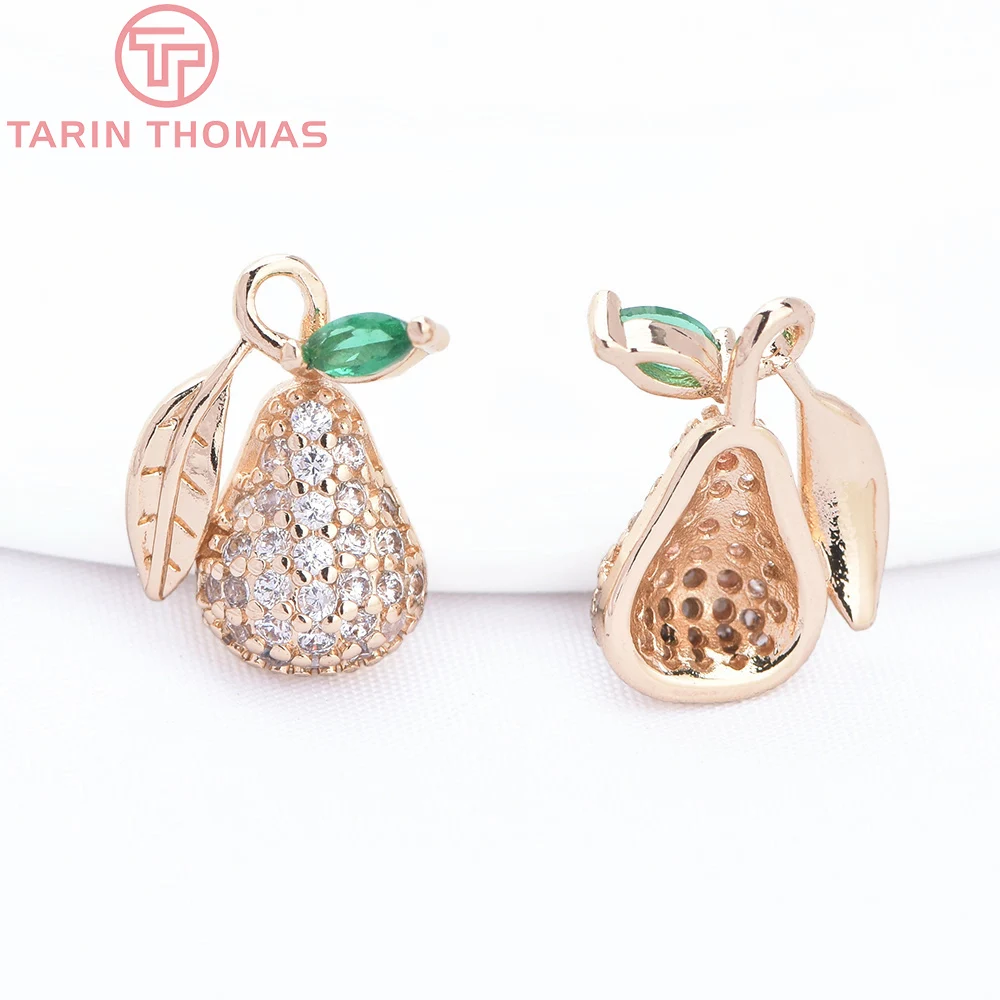 Латунные подвески в форме груши с цирконом 6 шт. 10 х13 мм цвета шампанского