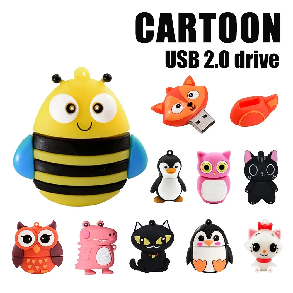 USB-накопитель с милым мультяшным рисунком 128 ГБ USB-флешка изображением пингвина 64