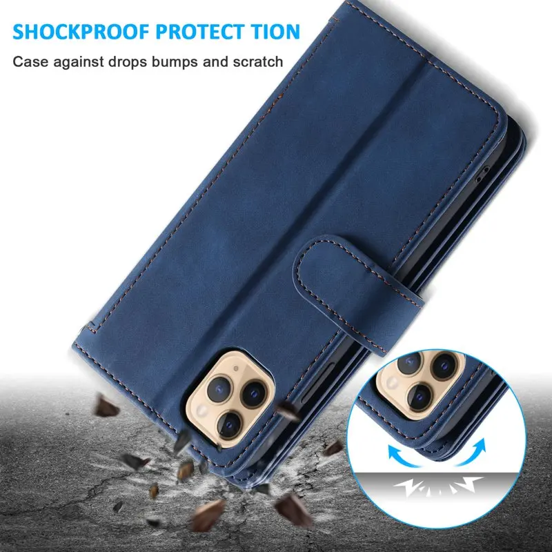 9 Card Slots Wallet Case   12 Pro Max 6.7-inch,Hybrid Magnetic PU  Zipper Kicstand Shockproof Rubber Full Protector Cover with S