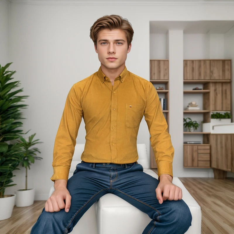 Фото 7XL 6XL 5XL Вельветовые рубашки мужские с длинным рукавом из 100% хлопка Повседневная домашняя рубашка стандартного кроя Мужская удобная одежда с карманами №4