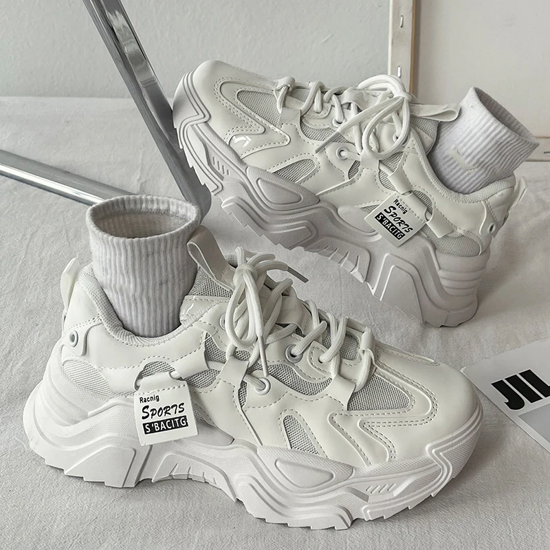 

2022 Summer Women Casual Sneakers Woman Fashion Platform Flats Lace Up Outdoor Walking Shoes White Zapatillas Mujer
