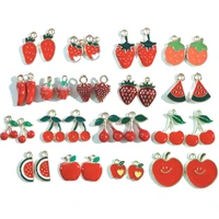 10pclot red strawberry cherry apple enamel charms fruits pendant diy neacklace earrings bracelet accessories for jewelry making
