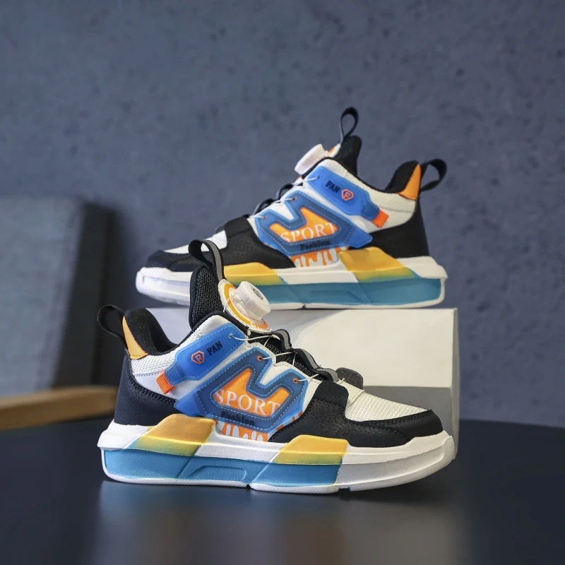 Four Seasons Children's Shoes Basketball Shoes Double Mesh Rotary Buckle Low Top Outdoor Walking Shoes Breathable Casual Shoes