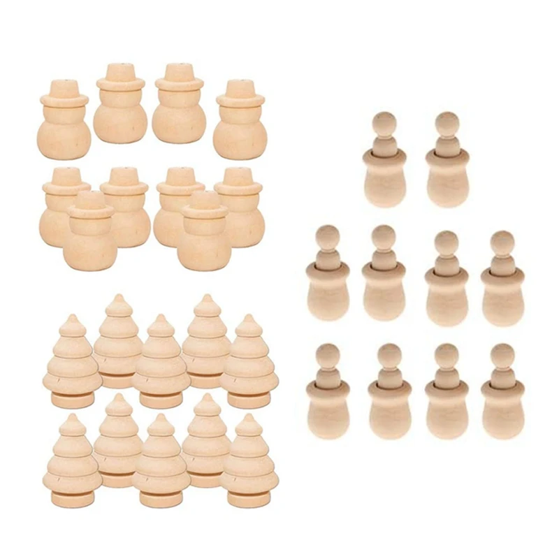 

30Pcs Handmade Plain Natural Wood People Peg Dolls Christmas Snowman Tree Wedding Party Cake Toppers DIY Crafts Toy