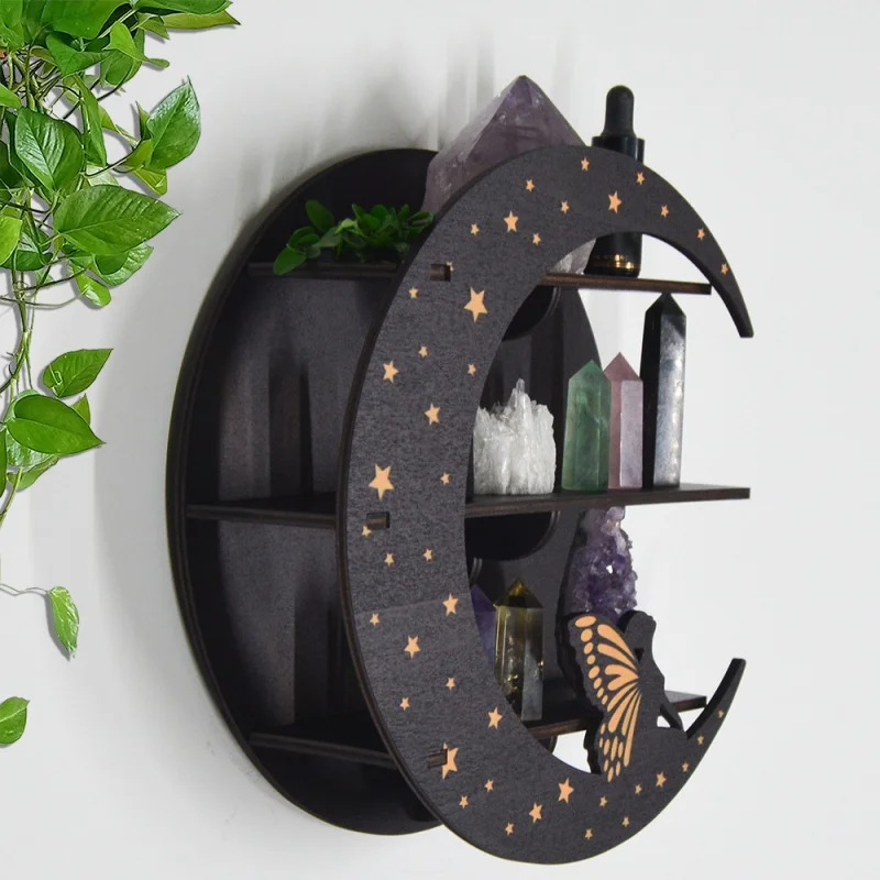 

[Home Decorations] Mz247 Cross-Border Three-Dimensional Bohemian Boho Mysterious Wooden Crystal Storage Rack Jewelry Candlestick