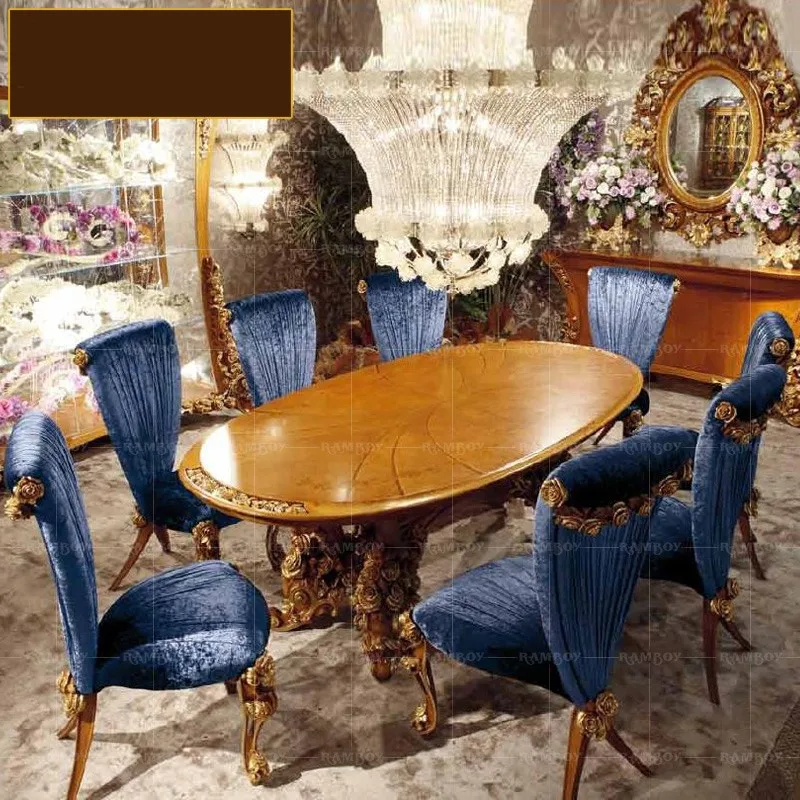 

Мебель на заказ, европейские резные обеденные столы и стулья из цельной древесины, комбинированные виллы овальные