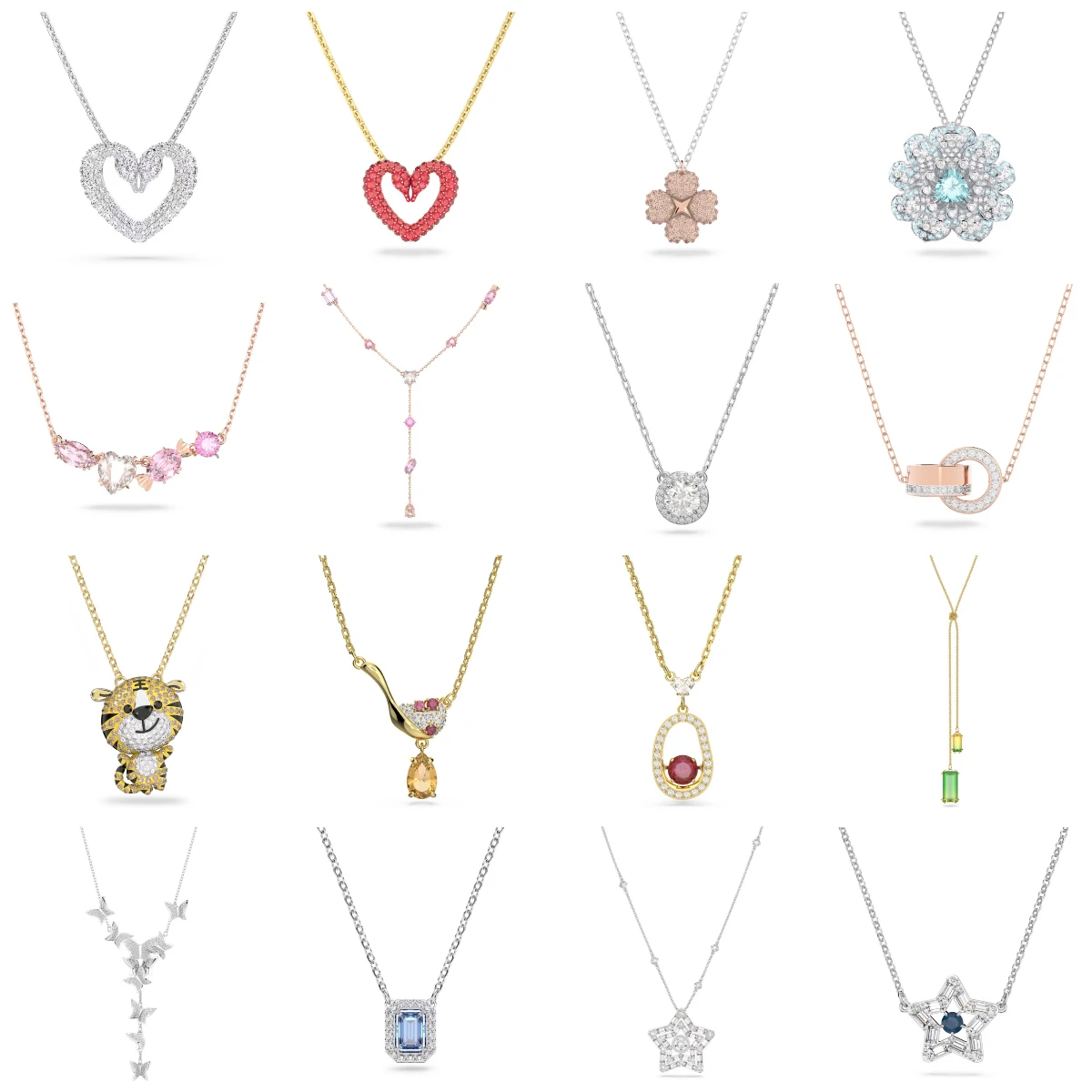

SWA Classic Jumping Heart Necklace S925 Silver Ring Chain with Twisted Bead Elements Crystal Collar Chain