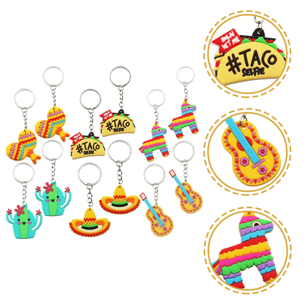 

24 Pcs Taco Theme Party Decor Mexican Keyring Fiesta Decorations Gifts Hanging Guitar Keychains Ornament Kids Themed Cinco Mayo