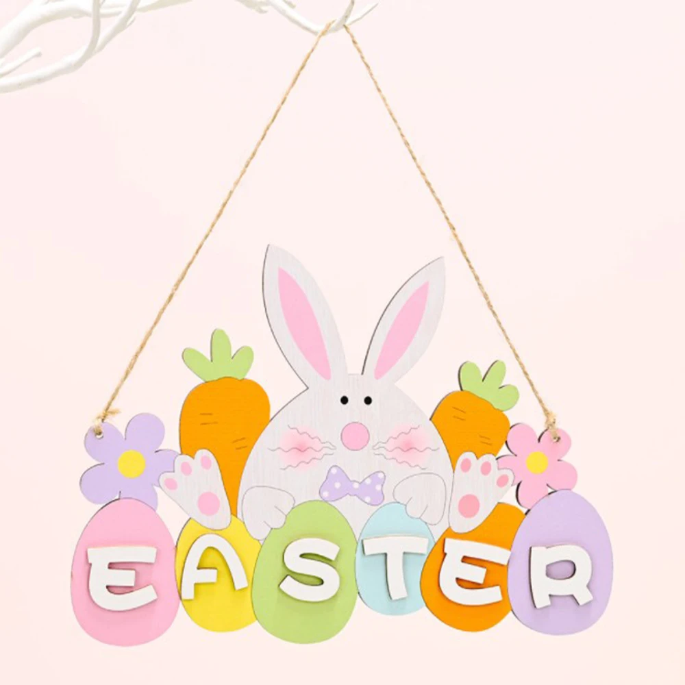 

Hanging Door Sign Rabbit Pendant Letter Plate Decorations Easter Hangings Wooden Wood Multicolor Festival Supplies