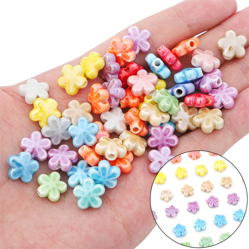 

10Pcs Flat Petaloid Flower Glazed Ceramic Beads For Bracelet Jewelry Making DIY Accessories 12MM ​Loose Spacer Porcelain Bead
