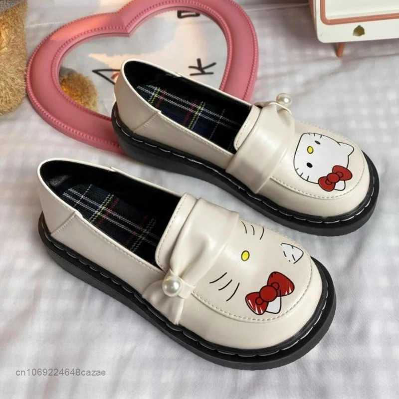Sanrio Hello Kitty Sweet Little Leather Shoes 2022 New Autumn Jk Uniform Round Headed Mary Jane Shoes Kawaii Lolita Single Shoes