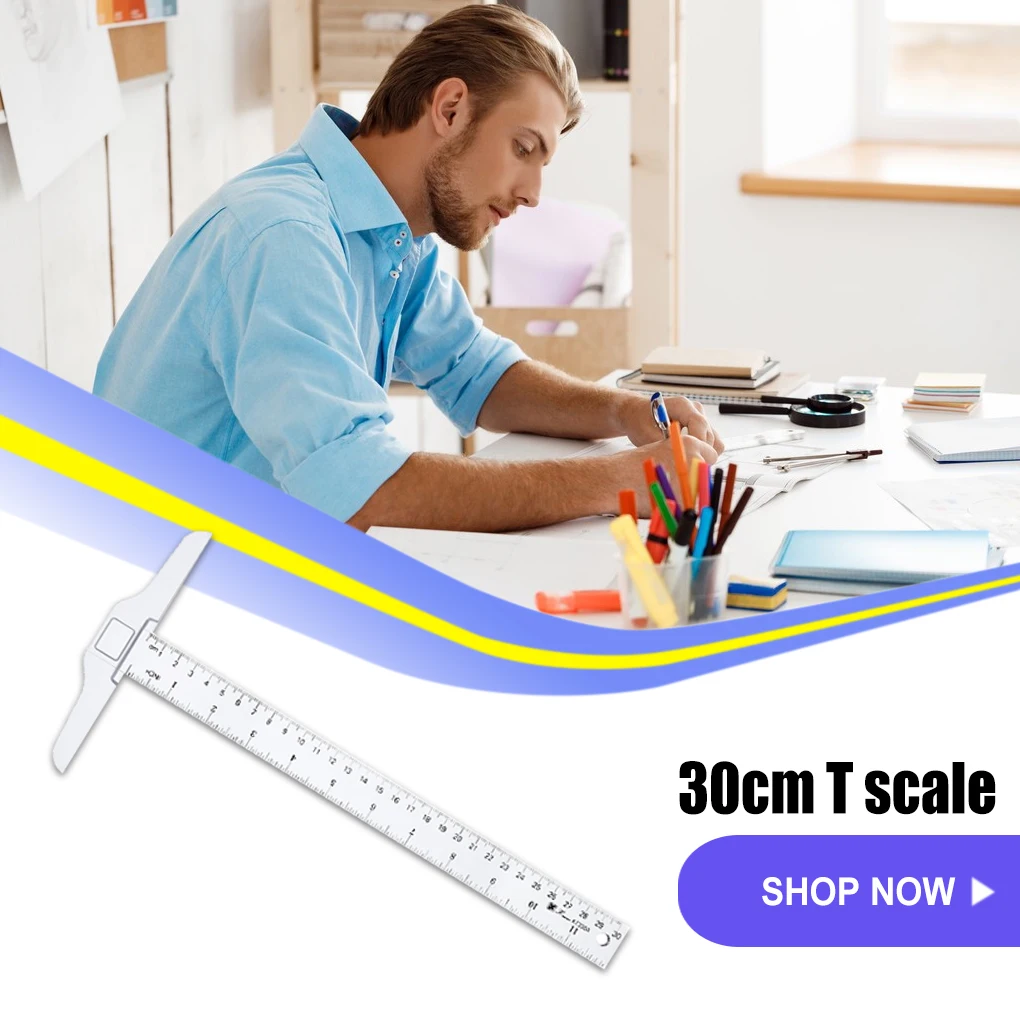 

30cm T-shaped Plastic Ruler Scale Students Rulers Measuring Tool Drafting Paint Professional Engineers Artists