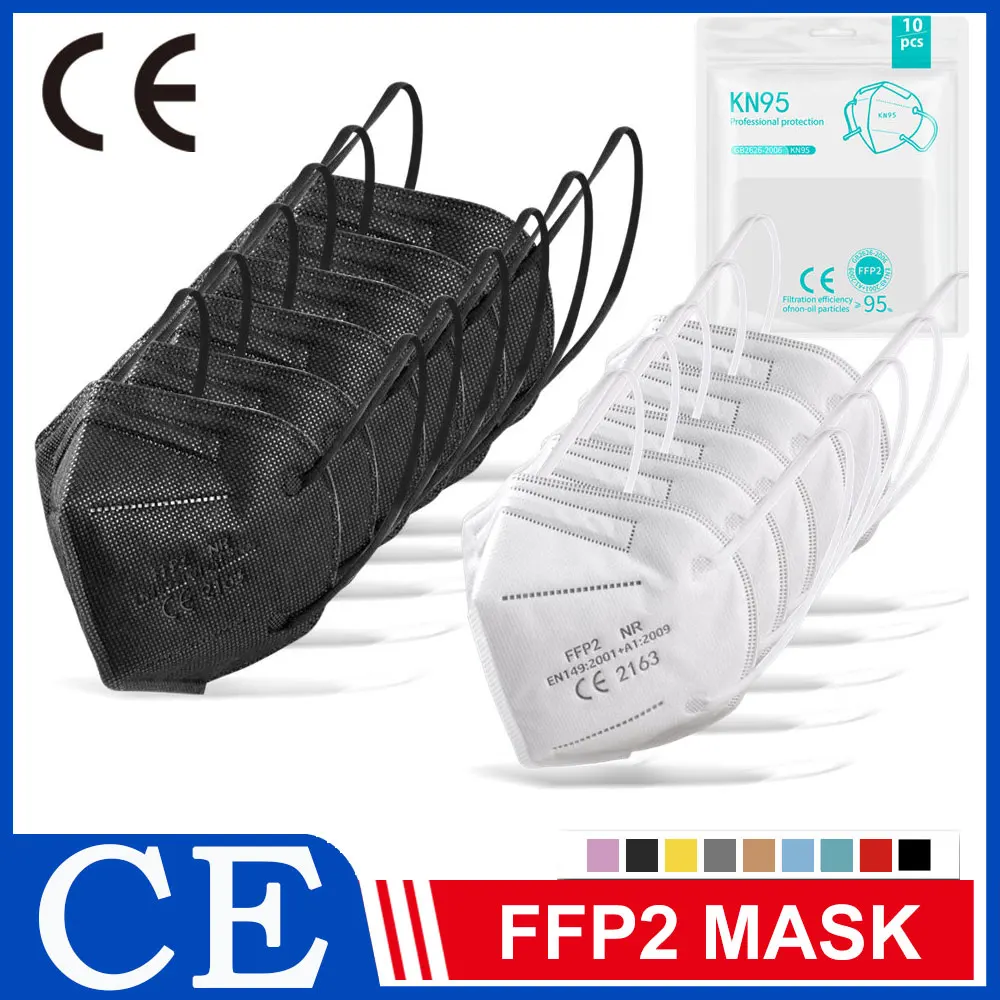 

5-100piece KN95 Mask FFP2 Mascarillas Masque FFP2mask fpp2 Maske ffpp2 Mondkapjes 5 Layer Filter Dust Respirator Face Mask Black
