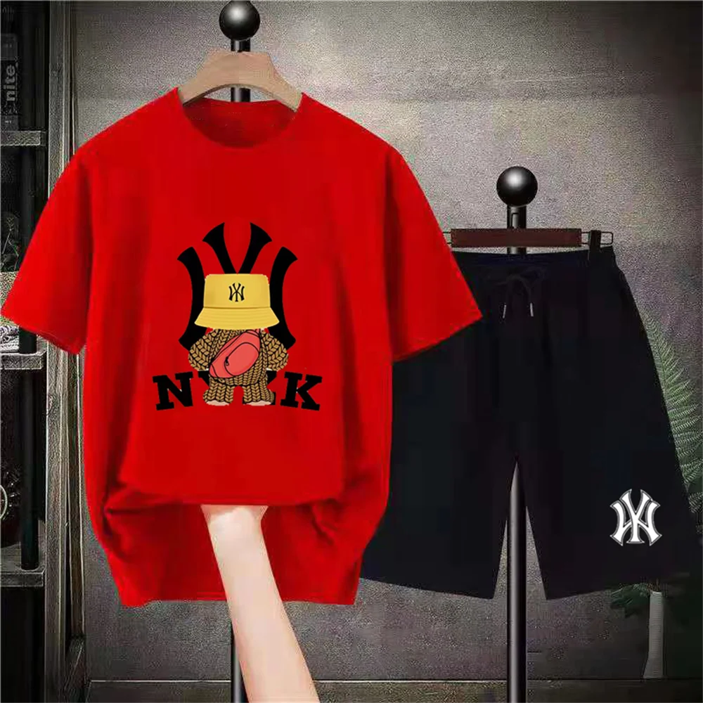 Summer Sports Suit Sportswear 2-Piece Men's Short Sleeve T-Shirt Shorts Casual Sportswear Men's Clothing Street Wear