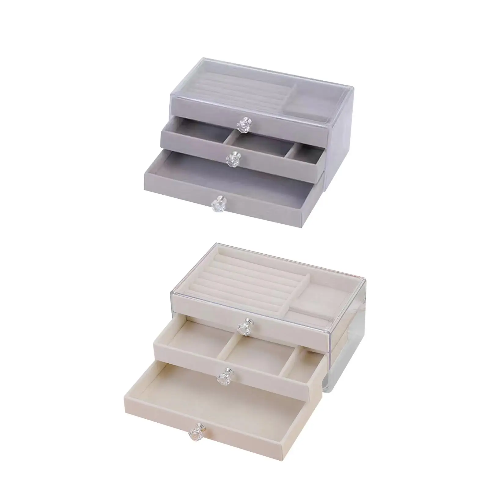 3 Layer Jewelry Organizer For Women Girls Gift Dividers Flocking Lining Drawers Trays 9x5.3x4inch Transparent Cover