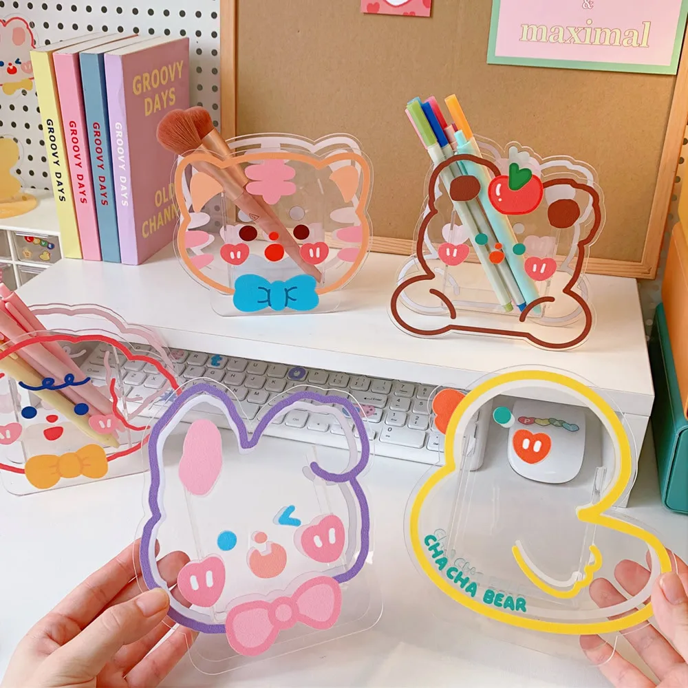 

Kawaii Organizer Acrylic Desk Organizer Desktop Storage Box Barrel Vase Stationery organizer Pen Holder organizer for cosmetics