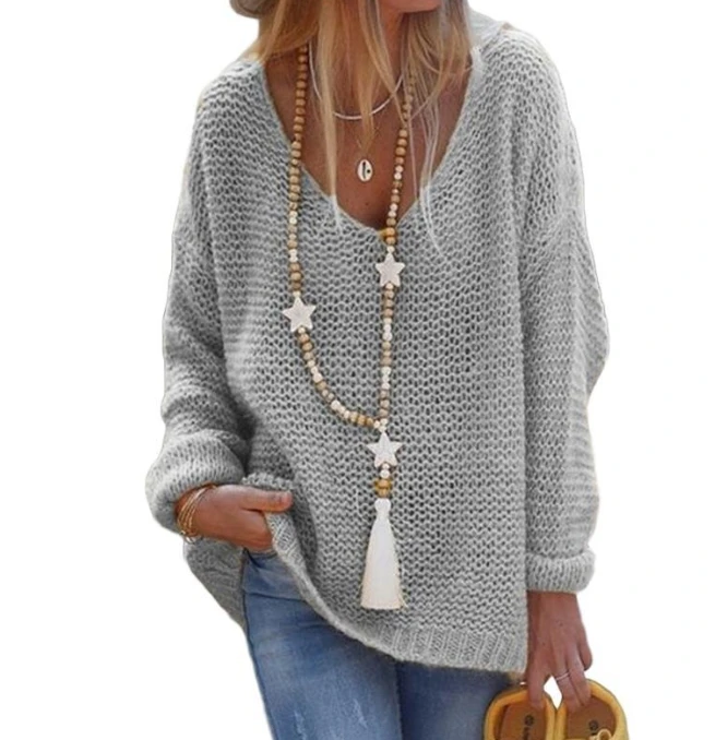 Женский вязаный свитер с v-образным вырезом и длинными рукавами осень-зима 202
