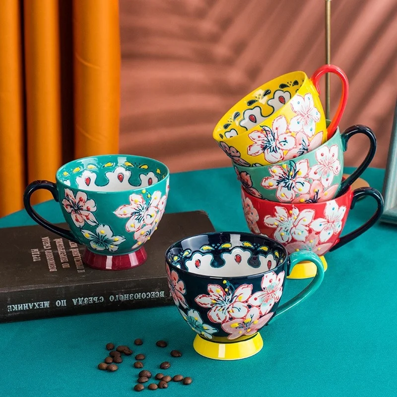 

450ml Ceramic Porcelain Coffee mug Tea Cups and Saucers Sets