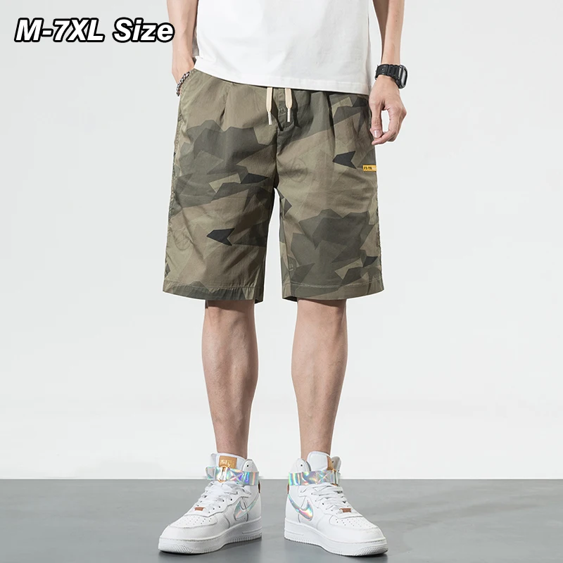 

Plus Size 7XL Summer Men's Casual Shorts Bermuda Beach Thin Camouflage Pocket Fashion Knee-length Pants Loose Casual Streetwear