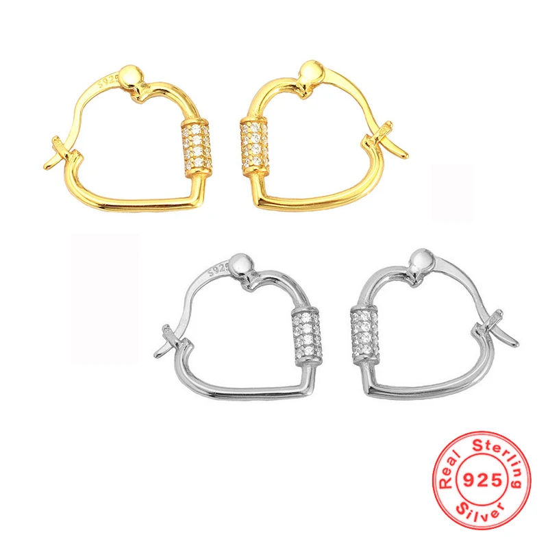 

925 Sterling Silver Peach Heart Diamond Ear Buckle Geometric Heart-Shaped Hoop Earrings Light Luxury All-match Female Jewelry