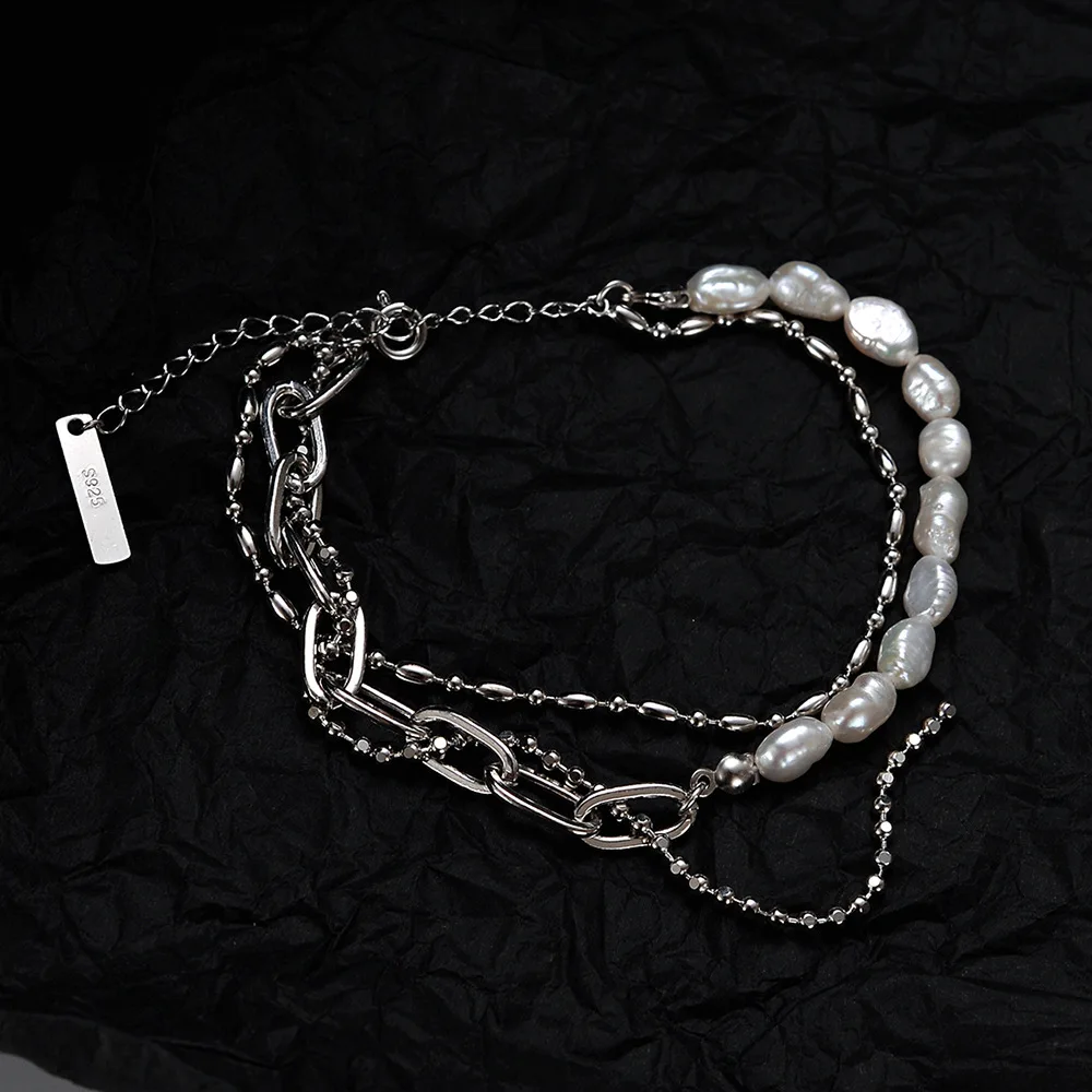 

Youth of Vigor Solid 925 Silver Baroque Pearls Handmade Multi Chains Statement Bracelet Y1S2B21035
