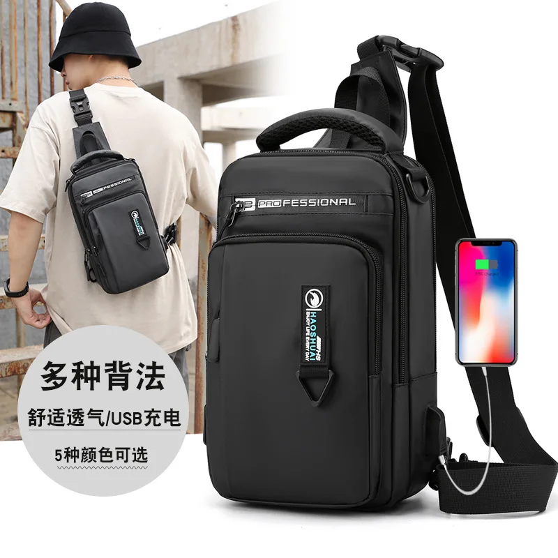 Men's Backpack with Charging Port Waterproof Bicycle Chest Bag Multifunctional Crossbody Bag Organizer Headset Sports Bags