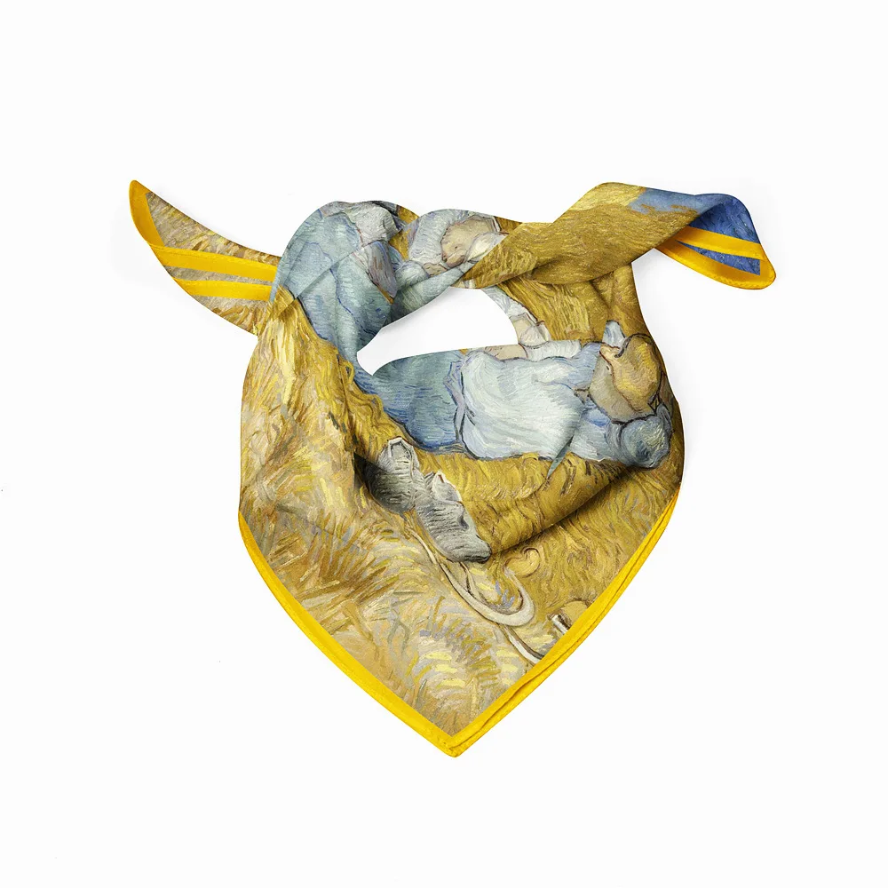 Twill Silk Scarf Luxury Woman Van Gogh Siesta Painting 53CM Square Wraps Bandana Small Hijabs Foulards Headband Neckerchief