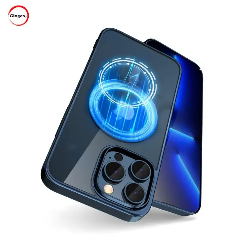 

2023 New Magsafe Hard Fashion Plating Shockproof Phone Case For iPhone 15 14 13 12 Pro Max MINI Magnetic Clear Back Cover