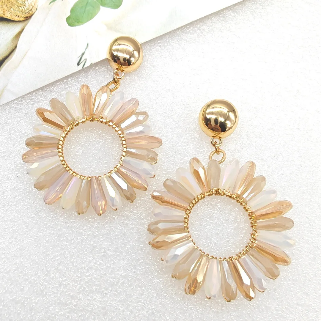 Серьги из рисовых бусин Круглый кристалл Оригинальность Ручное вязание Богемия