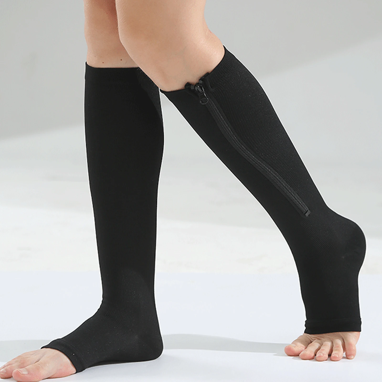 

Elastic Stockings Zipper Open Toe Stovepipe Exercise Stress Sports Conventional Copper Ion Compression Socks