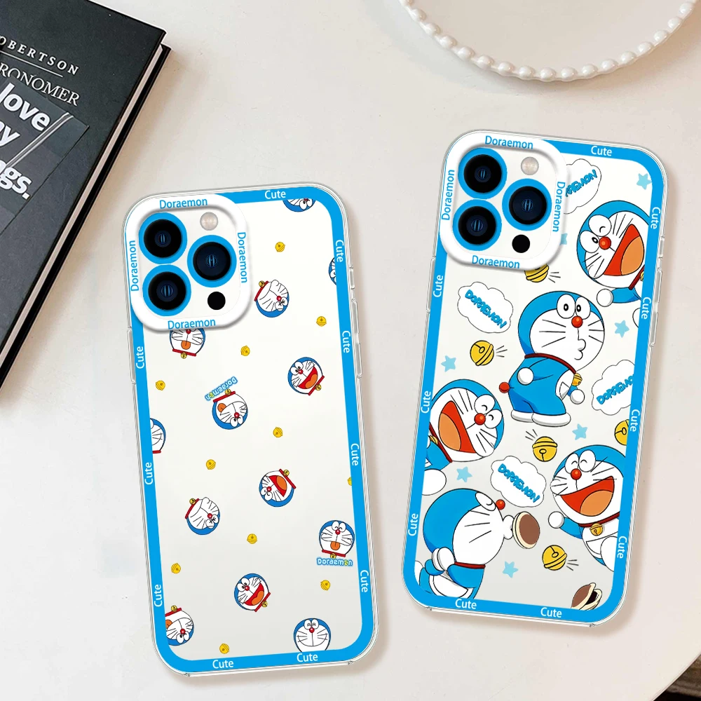 Фото Милый мультяшный аниме D-Doraemon для iPhone 12, 11, 13, 14, 15, 16 Max Pro Plus, мини-защитный чехол, прозрачная рамка №1