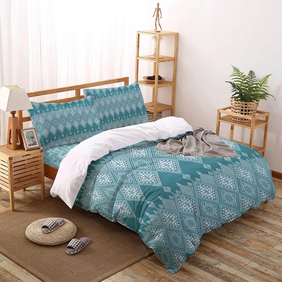 

Ethnic Style Geometric Cyan Bedding Sets Bed Sheets and Pillowcases Bed Comforter Home Modern Decoration Duvet Cover Set