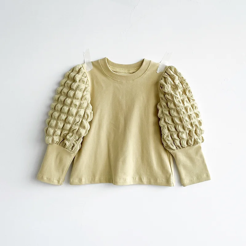 2022 Spring Children's Clothing Puff-sleeved Girls' Bottoming Shirt Foreign-style Cotton Long-sleeved Children's T-shirt