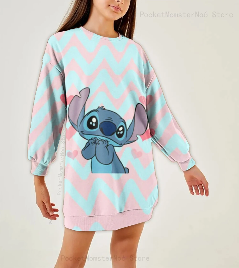 

Рождественская новинка, одежда средней длины с мультяшным принтом «Ститч» и круглым вырезом, свитер для девочек, повседневный милый пулове...