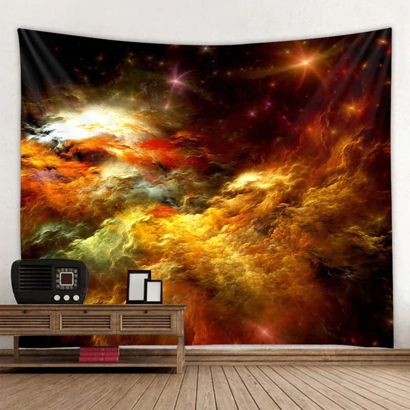 Психоделический гобелен с рисунком цветных облаков звездного неба богемная