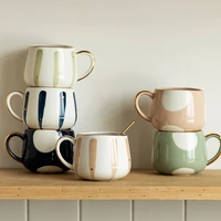 370ml nordic creative ceramic coffee cup home water milk mark mug gold inlaid couple cup holiday birthday gift coffee mug