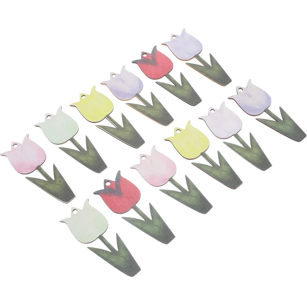 

18 Pcs Tulip Pendant Flowerpot Hanging Pendants Spring Fling Decorations Wooden Painted Craft