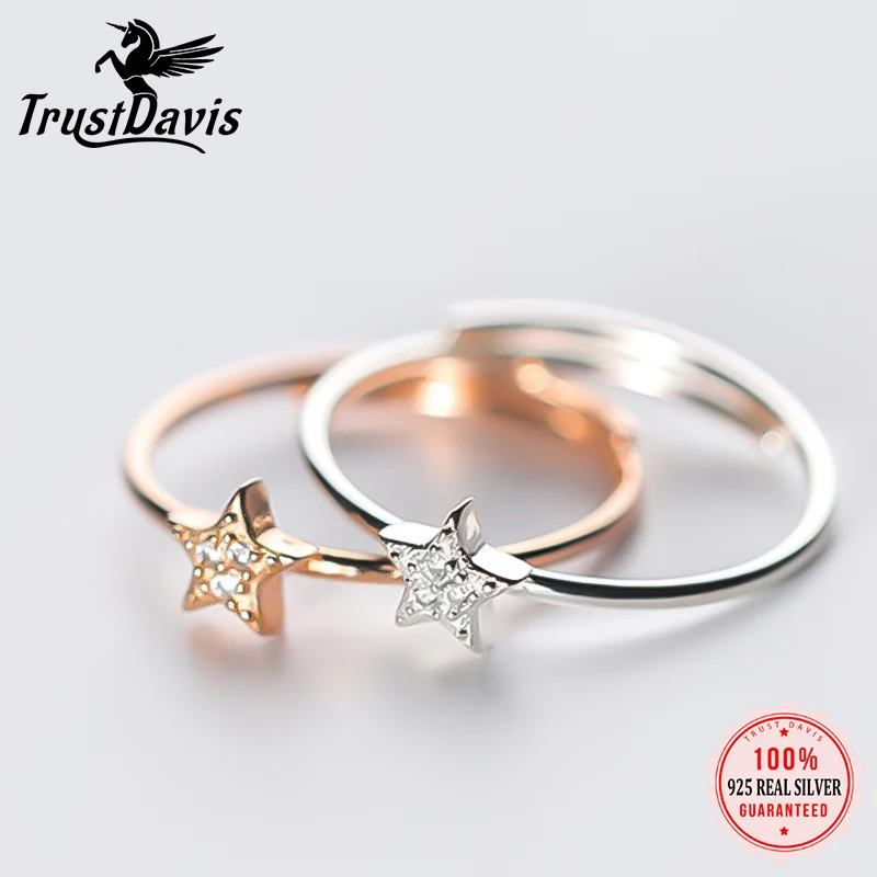 

Trusta 100% 925 Sterling Silver Ring Fashion Women Rose Solid Star CZ Rings Size 5 6 7 Wonderful Gift For Girls Lady's DA223