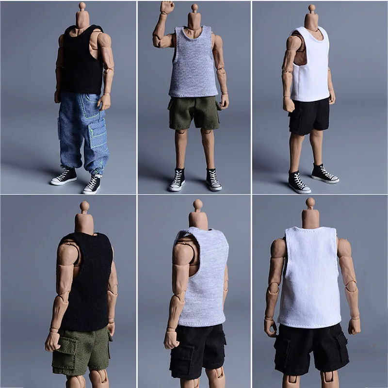 

1/12 Scale Men's Soldiers Fashion Mini Casual Sports Solid Color Vest Top Loose Shorts Fits 6 Inches Action Figure Model Toys