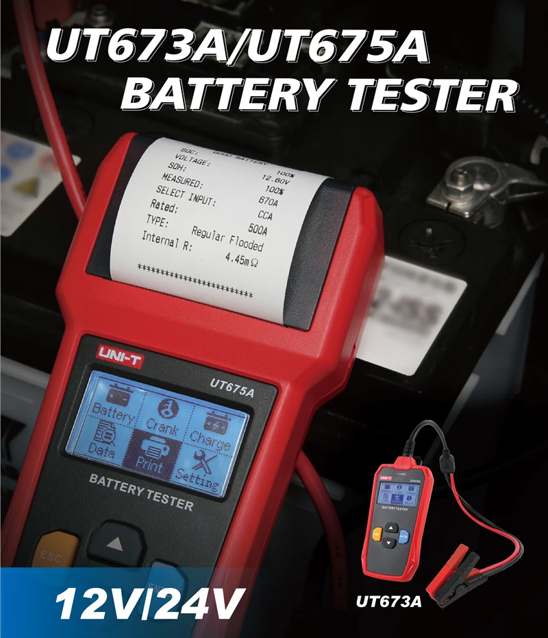 

12V 24V digital car battery tester UT675A with online printer and USB