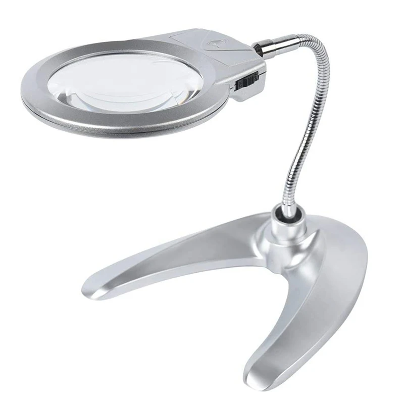 

Best Desktop Magnifier Illuminated Tabletop 5X Magnifying Glass With 2 Leds Clip Magnifier With Light For Reading